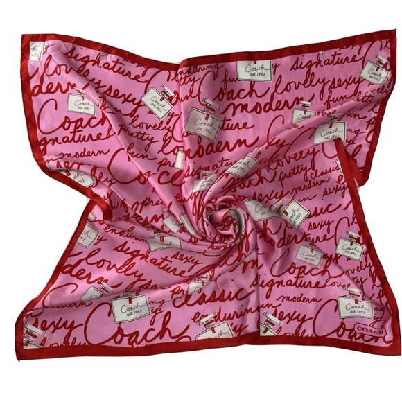 Coach Accessories - COACH Pink Silk Scarf Perfume Bottle Allover Print Square 27"